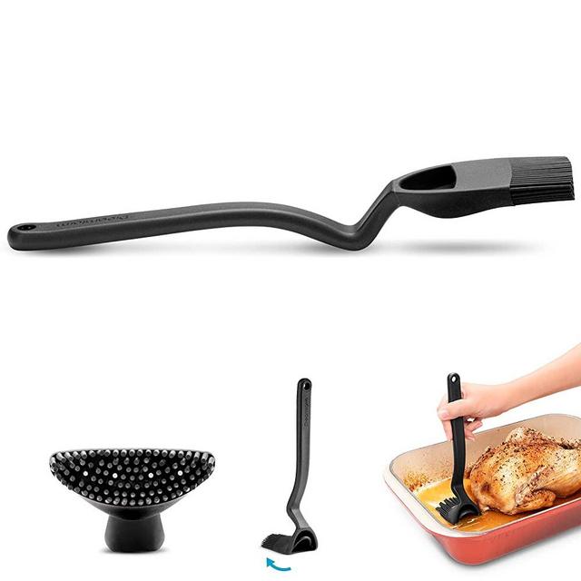 Dreamfarm Brizzle | Non-Stick, Non-Drip Basting Brush with Scoop Reservoir | Silicone Pastry Brush | Easy-To-Use Sit Up Turkey Baster | Seasonal Basting Brushes | Best Gift Cooking Brush | Black