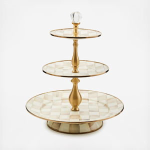 MacKenzie-Childs Mocha Check Enamel 3-Tier Sweet Stand
