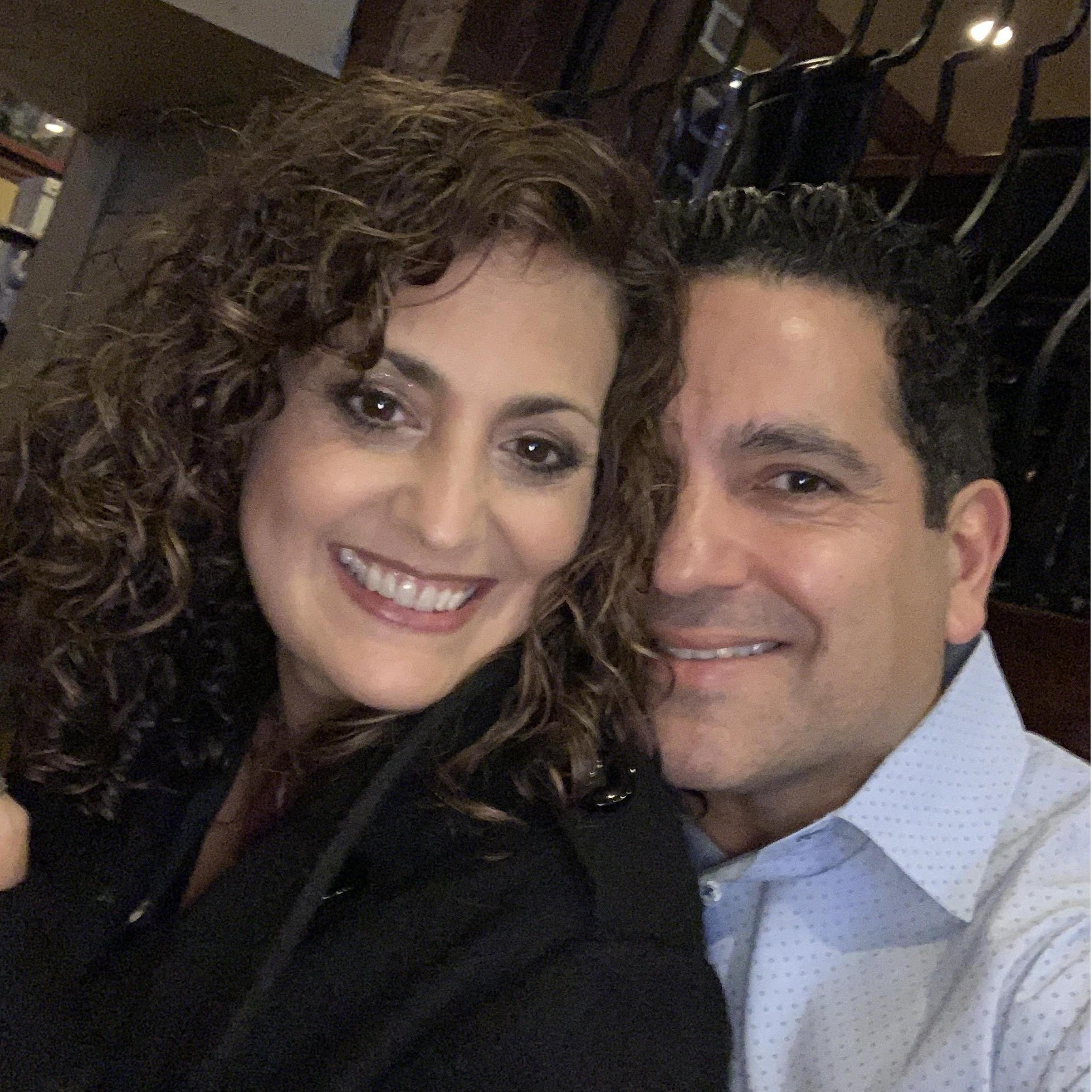 First birthday together—Nicole's. Why was he hiding behind my hair? Not sure, but he seems to do it a lot! February 2020