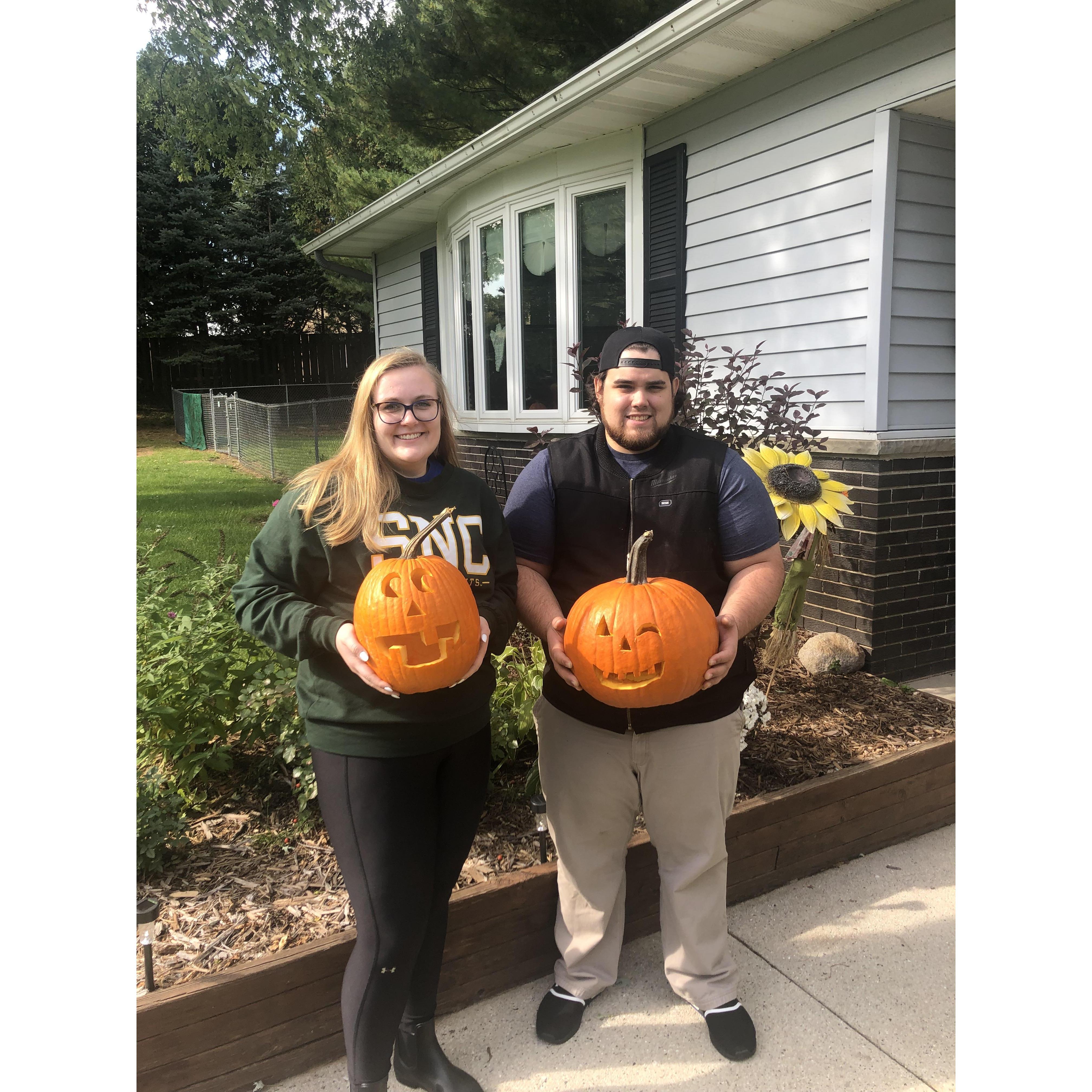 First time carving pumpkins together