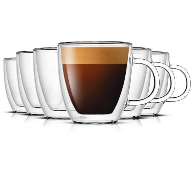 JoyJolt Double Wall Glass Espresso Mugs - 5.4 oz - Set of 6