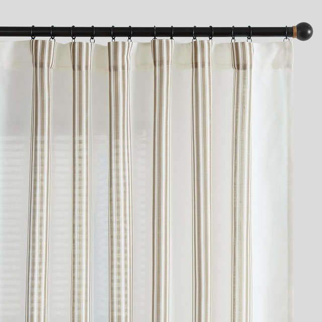 jinchan Striped Linen Blend Curtains 84 Inch Long for Living Room Tan Stripe Semi Sheer Light Filtering Modern Farmhouse Drapes for Bedroom Curtain Set 2 Panels