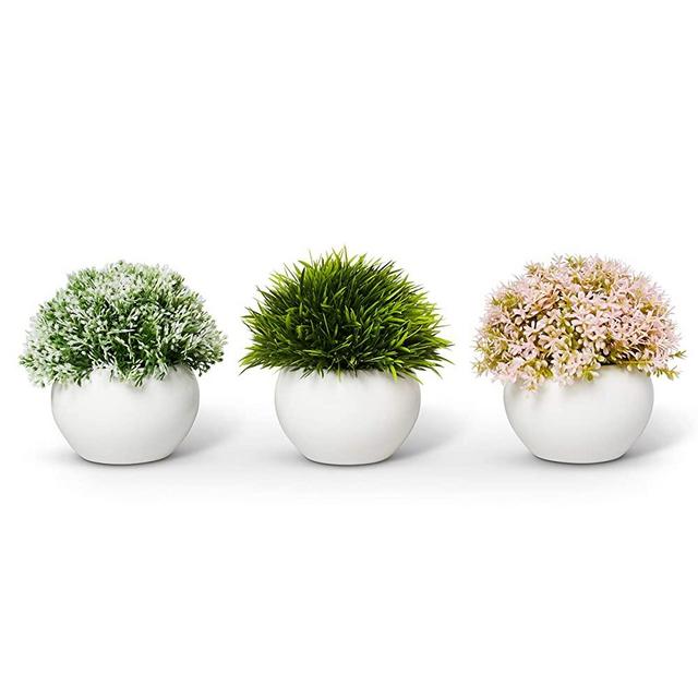 Mini Artificial Plants | Modern Farmhouse Plants Home Decor | Small Fake Plants | Office/Kitchen/Bathroom/Bedroom/Mantle/Shelf/Living Room/Table Decoration Faux Plant Set