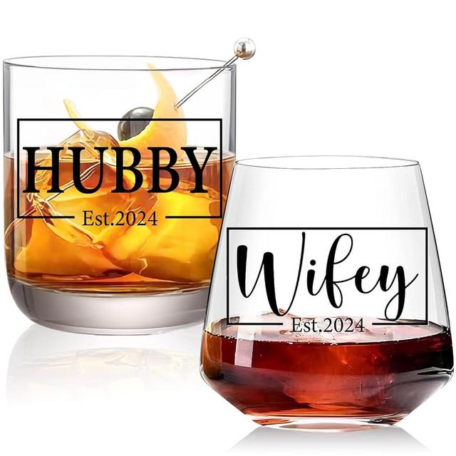 comfit Bridal Shower Gifts【Husband and Wife Drinking Glasses】 Wedding Gifts for Couples【Est2024】 Mr and Mrs Gifts【Just Married Gifts】 Engagement Gifts for Couple Hubby Wifey