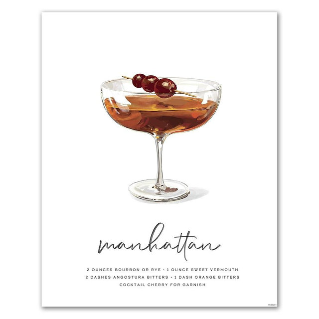 Manhattan Wall Art | 8x10 Unframed Whiskey Vermouth Cocktail Print & Poster | Rye Cherry Recipe for Home Bar, Kitchen, Dining Room | Bar Cart & Lounge Decor | Mod Day Art
