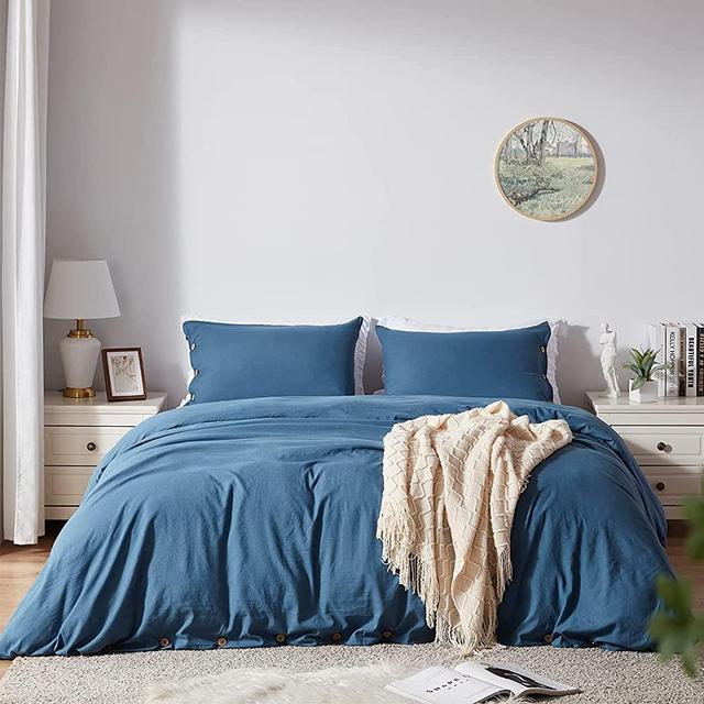 SunStyle Home Navy Duvet Cover Set Queen Size with Buttons Closure 100% Microfiber, 3 Pieces Solid Color Luxurious Ultra Soft Skin-Friendly Comforter Cover Set (1 Duvet Cover +2 Pillowcases)