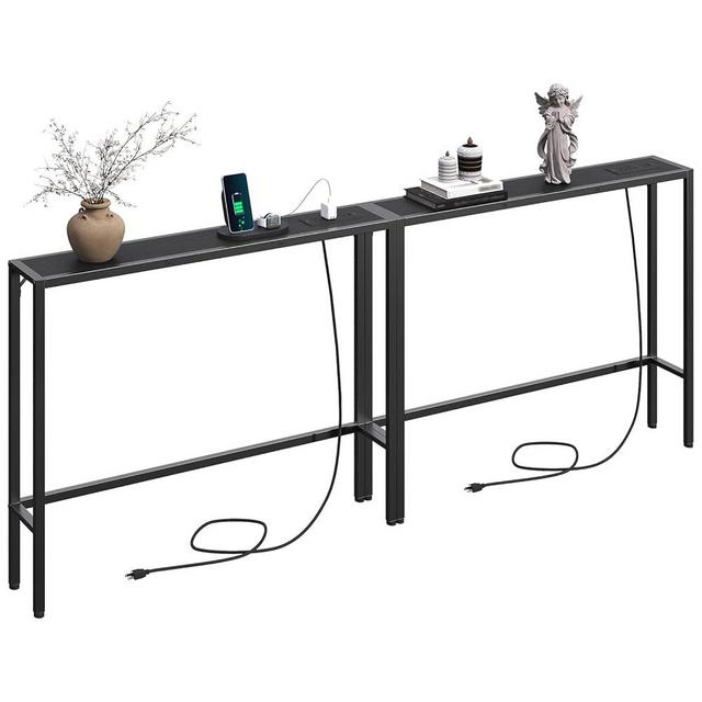 MAHANCRIS 2 Pack Narrow Console Sofa Table with Charging Station, Skinny Behind Couch Table, 39.4" L x 5.9" W x 31.5" H, Long Entryway Tables for Living Room, Hallway, Foyer, Black CTBK968E01S2