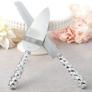 Fashion Craft 2531 Hammered design handle Cake knife & server set, One Size, Gray