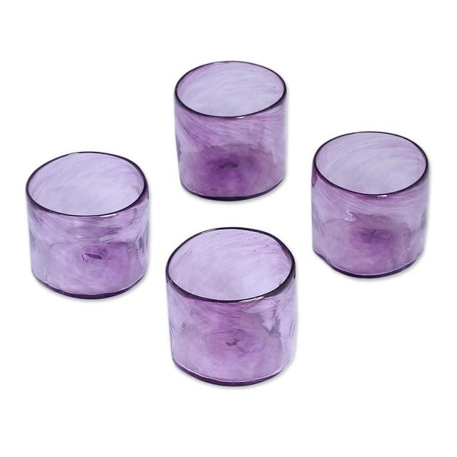 NOVICA Artisan Handblown Recycled Glass Juice Glasses Purple Set of 4 Mexico Tableware Drinkware [ 2.9in H x 3.1in Diam. 6 Oz.] ' Twilight Storm' Set of 4