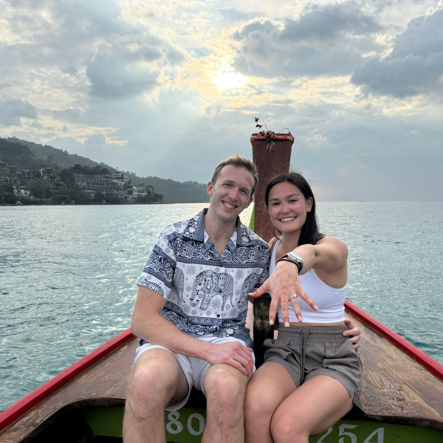 After we went to the wedding in India, we traveled to Phuket, Thailand. Roger brought an engagement ring halfway across the world with him and proposed to me at Kamala Beach in Thailand!