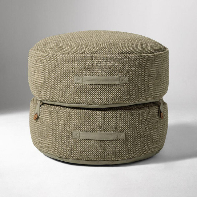 Modern Round Stacked Pouf, 22x18, Elm