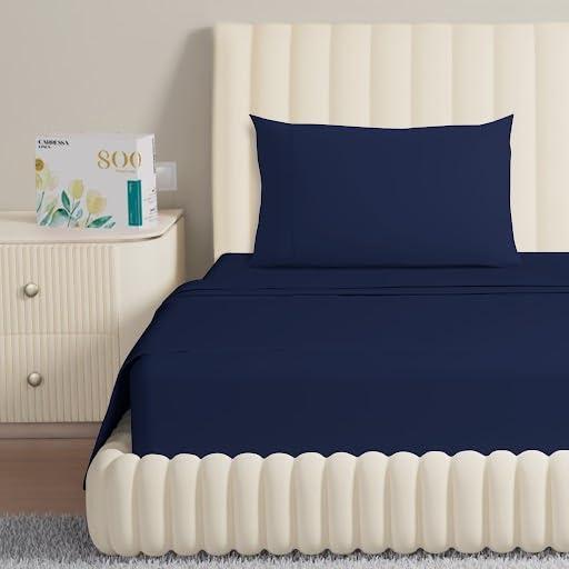 Carressa Linen 100% Egyptian Cotton Sheets Queen Size - 800 Thread Count 4 PC Cotton Sheets for Queen Size Bed, Extra Long Staple Cooling Sheets, Luxury Hotel Sheets, 16 in Deep Pocket - Navy Blue