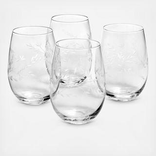 Hotel Collection - Etched Floral Stemless Wine Glasses, Set of 4