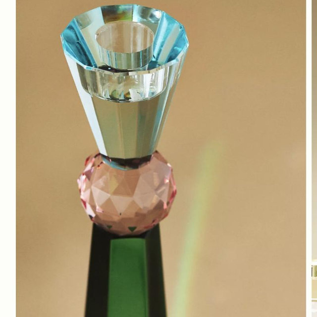 Cut Glass Candle Holder - Aqua / Pink / Clear, Standard, Assorted