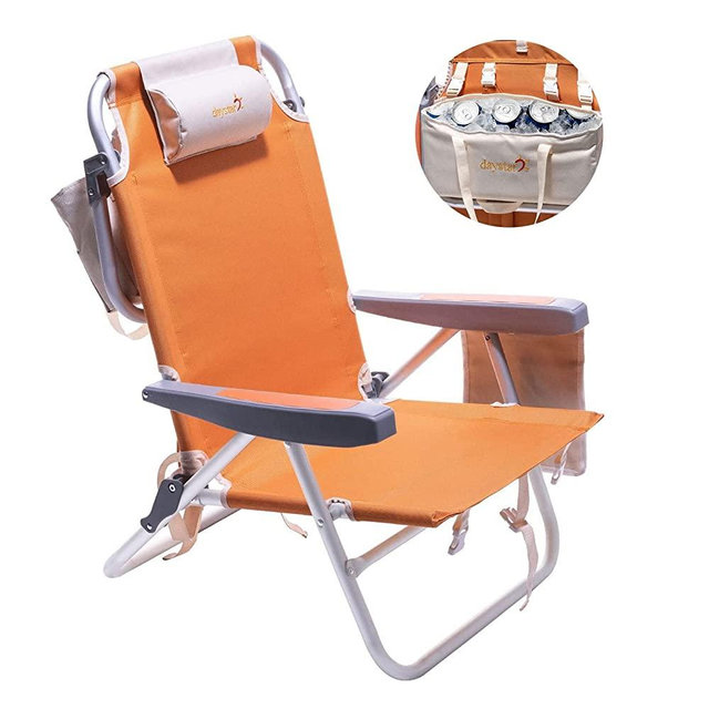 Sunnyfeel Low Beach Chair 5 Position Lay Flat, Portable Folding Backpack Beach Chairs Heavy Duty with Cooler Bag, Cup Holder for Outdoor/Lawn/Trip/Picnic/Fishing, Foldable Camping Chair