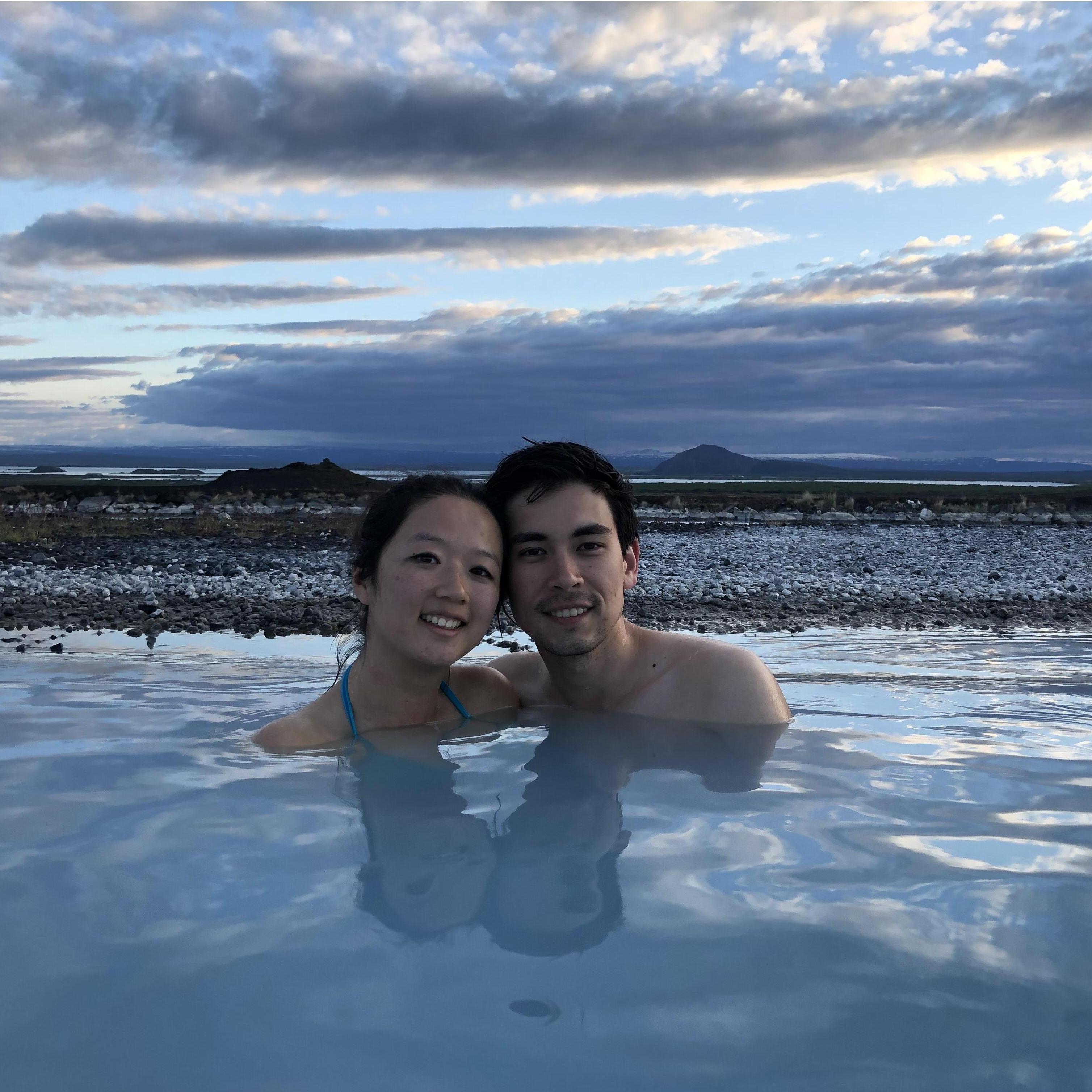 Relaxing in the Myvatn natural hot springs (Iceland, June 2019)