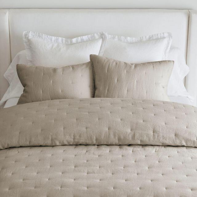 Dark Flax Belgian Flax Linen Tufted Quilt, King/Cal. King