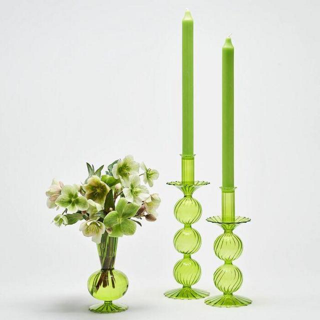 Kim Seybert Glass Iris Green Candle Holder