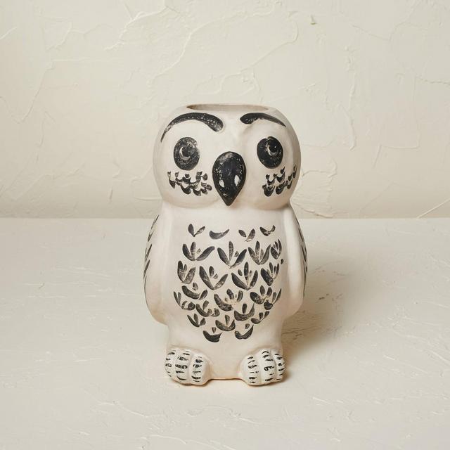 9" x 5.5" Owl Vase Beige Tint - Opalhouse™ designed with Jungalow™