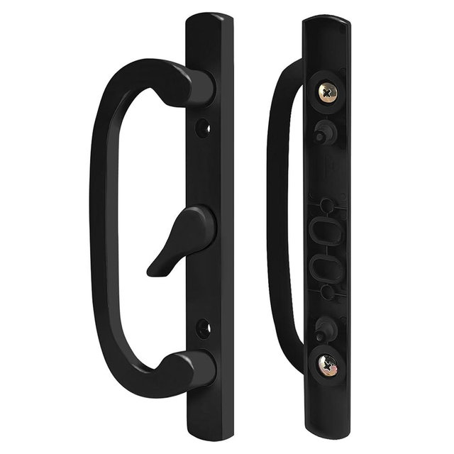 8.5" Legacy Sliding Patio Glass Door Center Latch Black Handle Set Replacement - Sash Controls 2265 - Mortise Type, Fits 3-15/16" Screw Hole Spacing and Fits 1-1/4" to 2-1/4" Door Thickness