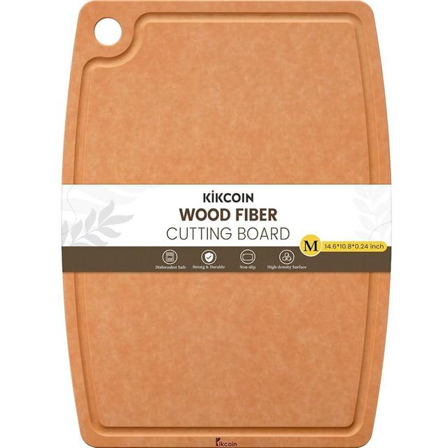Wood Cutting Board, Cutting Boards for Kitchen Dishwasher Safe Non-slip Chopping Board with Juice Groove, Wood Fiber Composite Cutting Board with Hanging Hole, 14.6"*10.8", Kikcoin