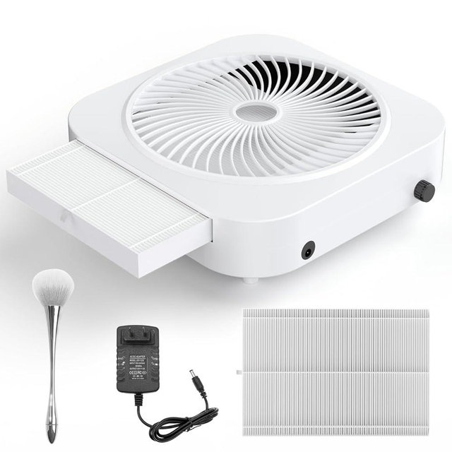 Lictin Nail Dust Collector with Reusable Filter, Adjustable Nail Vacuum Dust Collector Extractor Electric Dust Suction Machine for Acrylic Gel Nail Polishing White