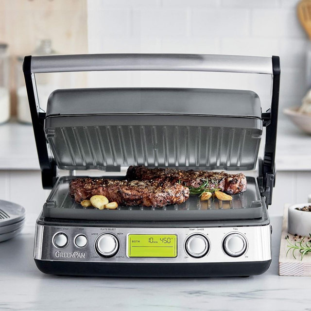 GreenPan™ Elite 7-in-1 Contact Grill, Griddle, & Waffler, Graphite Grey