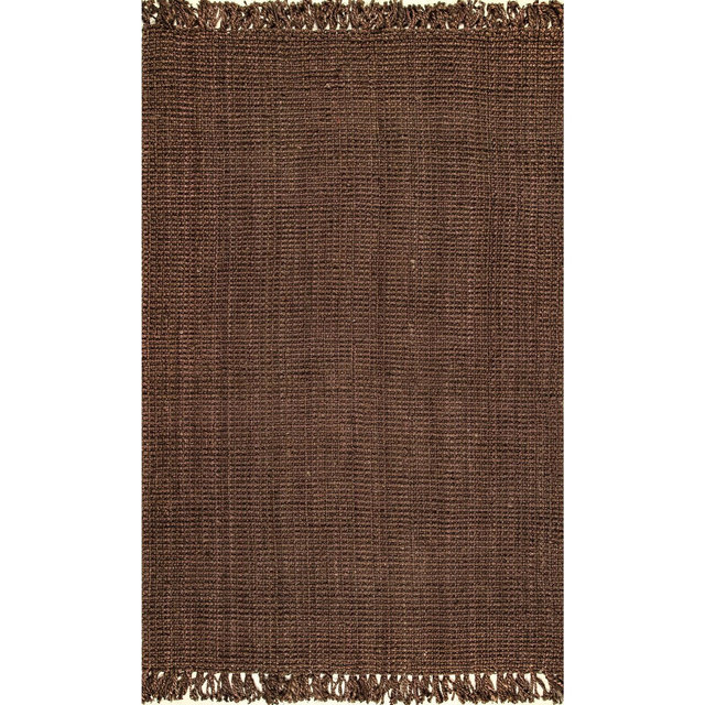 Nuloom 8x10 Daniela Jute Tassel Hand Woven Indoor Area Rug, Chocolate, Solid Chunky Farmhouse Design, Natural Fiber BedroomLiving Room