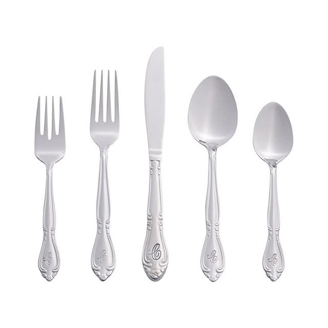 RiverRidge Home 5417-843-C Rose 46 Piece Monogrammed Flatware Set, Letter C, No size, Silver