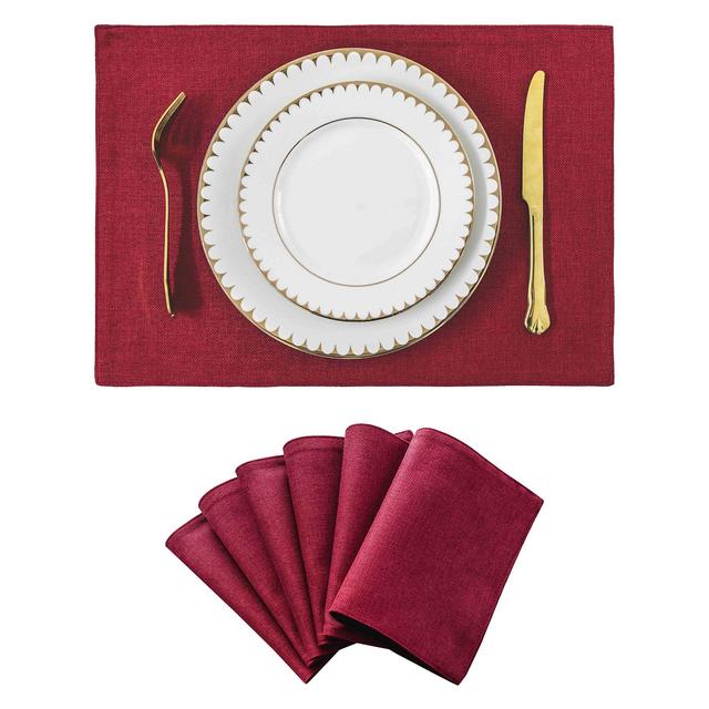 HOME BRILLIANT Set of 6 Placemats Dark Red Heat Resistant Dining Table Place Mats Machine Washable Kitchen Table Mats, 13x19 inch, Burgundy