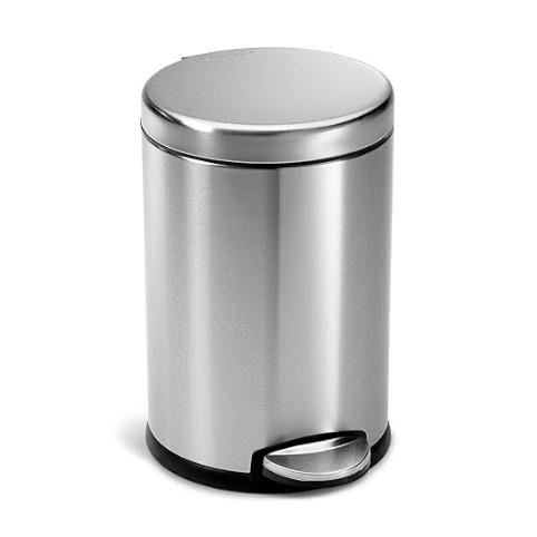 simplehuman 4.5 Liter / 1.2 Gallon Round Bathroom Step Trash Can, Brushed Stainless Steel