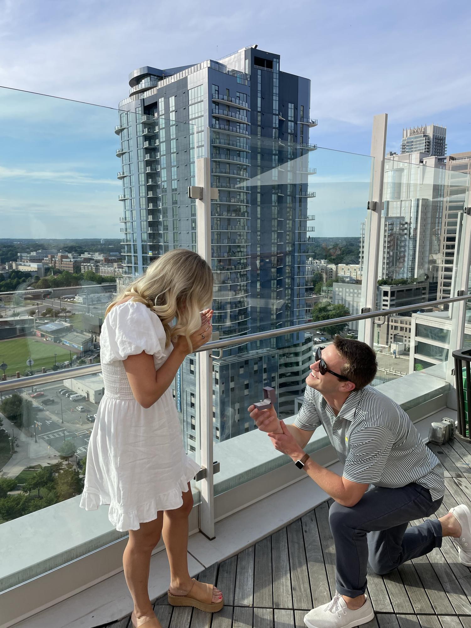 Our favorite day so far - Michael proposing in Charlotte, NC where we live now and where we met back in 2017 💍