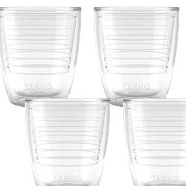 Tervis Clear & Colorful Tabletop 12oz Made in USA Double Walled Insulated Tumbler Travel Cup Keeps Drinks Cold & Hot, 12oz - 4pk, Clear