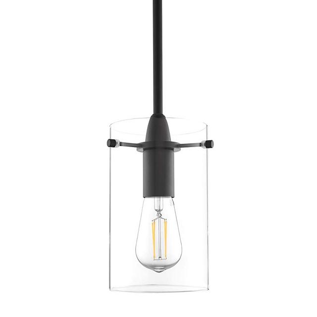 Black Pendant Light - Modern Effimero Mini Pendant Lighting for Kitchen Island Decor - Clear Glass Fixture with Medium Lamp Shade