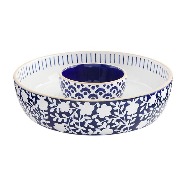 Mud Pie Integral Indigo Dip And Chip, Blue, chip 2 1/2" x 10 1/2" dia | dip 2" x 4 1/2" dia