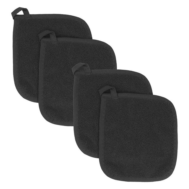 Ritz Terry Potholder & Hot Pad: Unparalleled Heat Resistant, Durable 100% Cotton – Ergonomically Designed for Optimal Grip – Easy-Care Machine Washable, Perfect for Your Kitchen – Black, 4-Pk