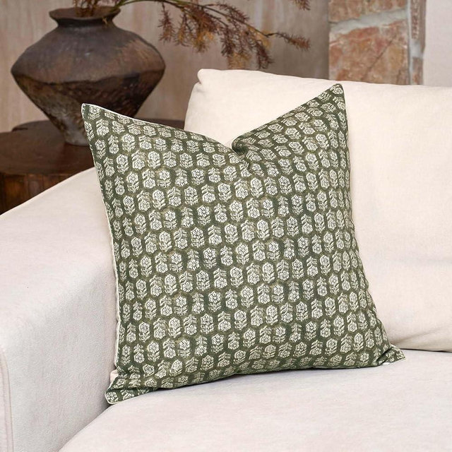 DOMVITUS Pillow Covers 20x20, Floral Pillow Covers, Couch Pillows for Living Room, Decorative Farmhouse Accent Print Throw Pillow Covers, 1PC, Olive Green