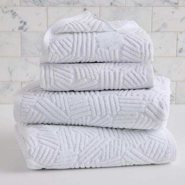 Organic Dashed Lines Sculpted Towel Set, White, Set of 4