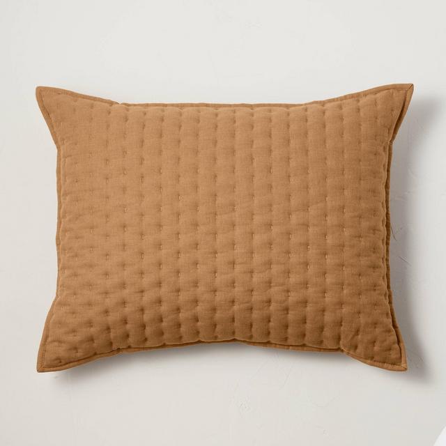 Standard Cashmere Blend Quilted Pillow Sham Warm Brown - Casaluna™