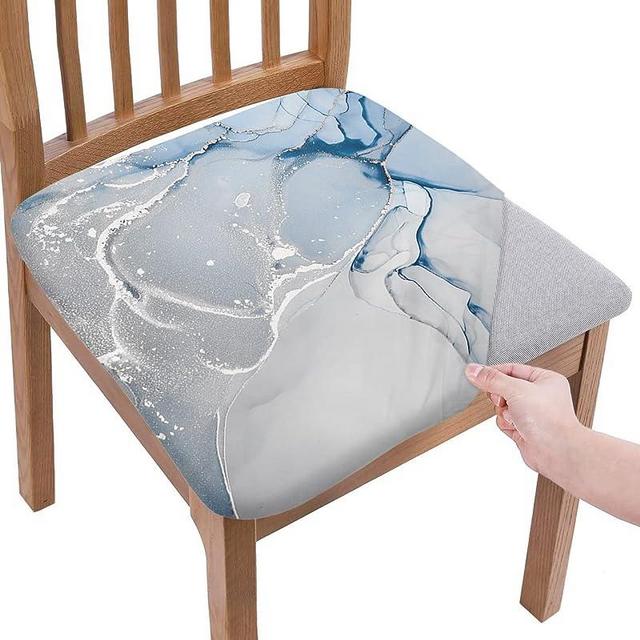 LiDU Blue Marble Seat Covers for Dining Room Chairs Set of 4, Grey Modern Chair Slipcovers Protector, Ink Painted Abstract Art Stretch Chair Covers Removable Cushion Cover for Kitchen Office