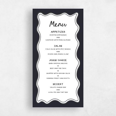 Dark Charcoal, White Wedding Menu - Brielle