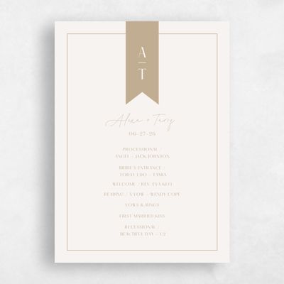 Tan, Beige Wedding Program - Raven