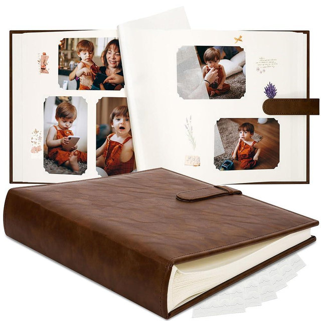 Vienrose Scrapbook Photo Album with Writing Space 12" x 12", Premium DIY Scrapbooking Albums with 60 Pages, Large Photos Book Faux Leather Cover for Wedding Family Baby Travel Graduation, Dark Brown