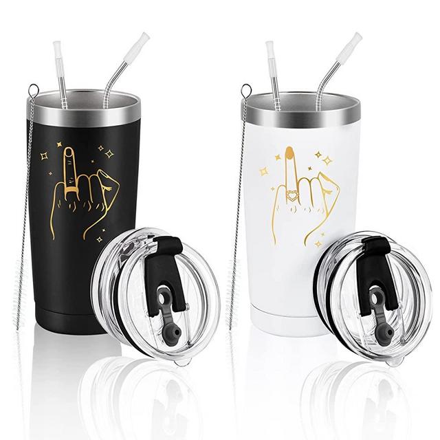 Qtencas Wedding Gifts for Couples, Ring Finger Stainless Steel Insulated Travel Tumbler Set, Engagement Gifts for Couples, Bride and Groom Just Married Gift, Mr and Mrs Newlyweds Bridal Shower Gift