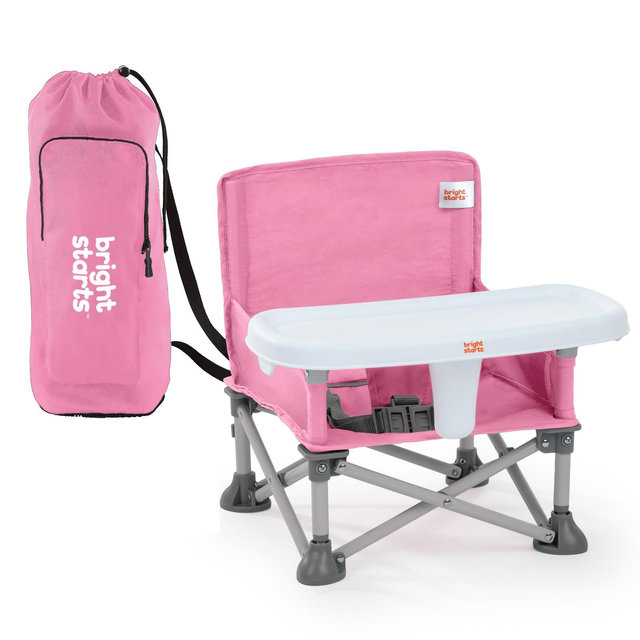 Bright Starts Pop N Sit Portable Booster Seat - Pink: 3-Point Harness, Maximum Weight Capacity 37 lbs, Metal Material