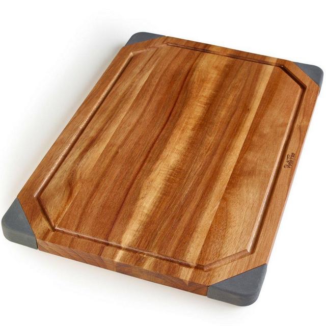 PortoFino Acacia Wood Cutting Board / 2-in-1 Reversible Serving Board/Cheese Board/Anti-Slip Non-Marking Silicone Corners / 15.75 L x 10.5 W x 0.75 H (inches)