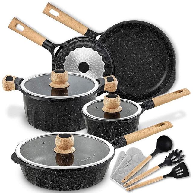 Cookware Set Nonstick 100% PFOA Free Induction Pots and Pans Set with Cooking Utensil 13 Piece – Black