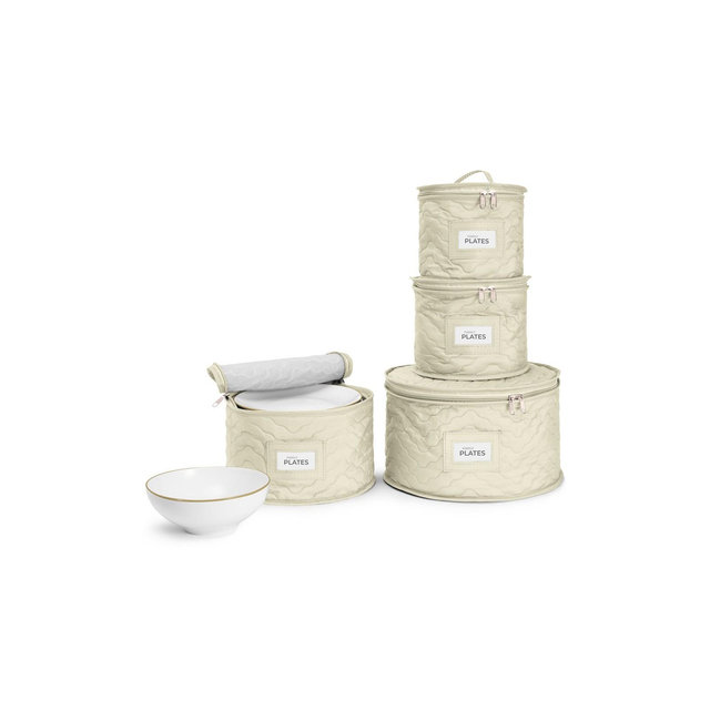 Sorbus 4 Piece Quilted China Dinnerware Storage Cases - for Dinnerware, Plate Organizer