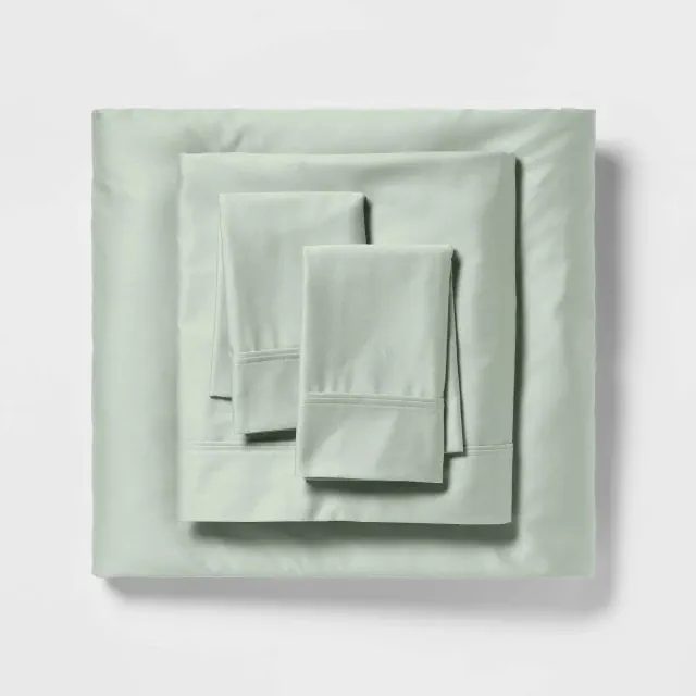 California King Solid Performance 400 Thread Count Sheet Set Silver Green - Threshold™: Cotton Sateen, Wrinkle-Resistant, OEKO-TEX Certified