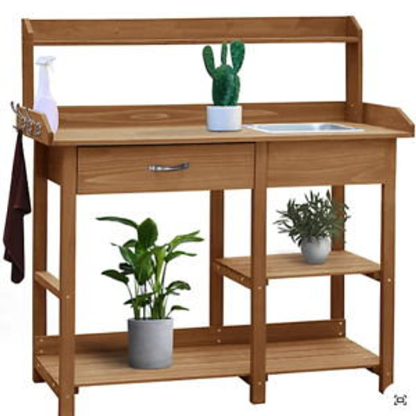 Veikous Garden Potting Bench Wood Table with Stainless Sink and Drawer, Natural, 47.9 in. at Tractor Supply Co